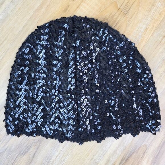 💜Black Sequined Beanie Beret Cap One Size - Picture 7 of 10